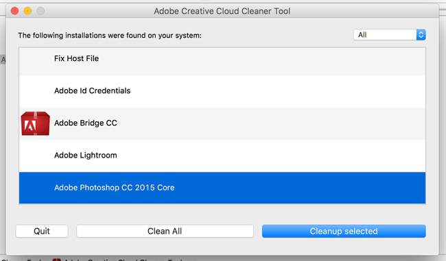 Adobe Creative Cloud Cleaner Tool - интерфейс Adobe Creative Cloud Cleaner Tool - интерфейс